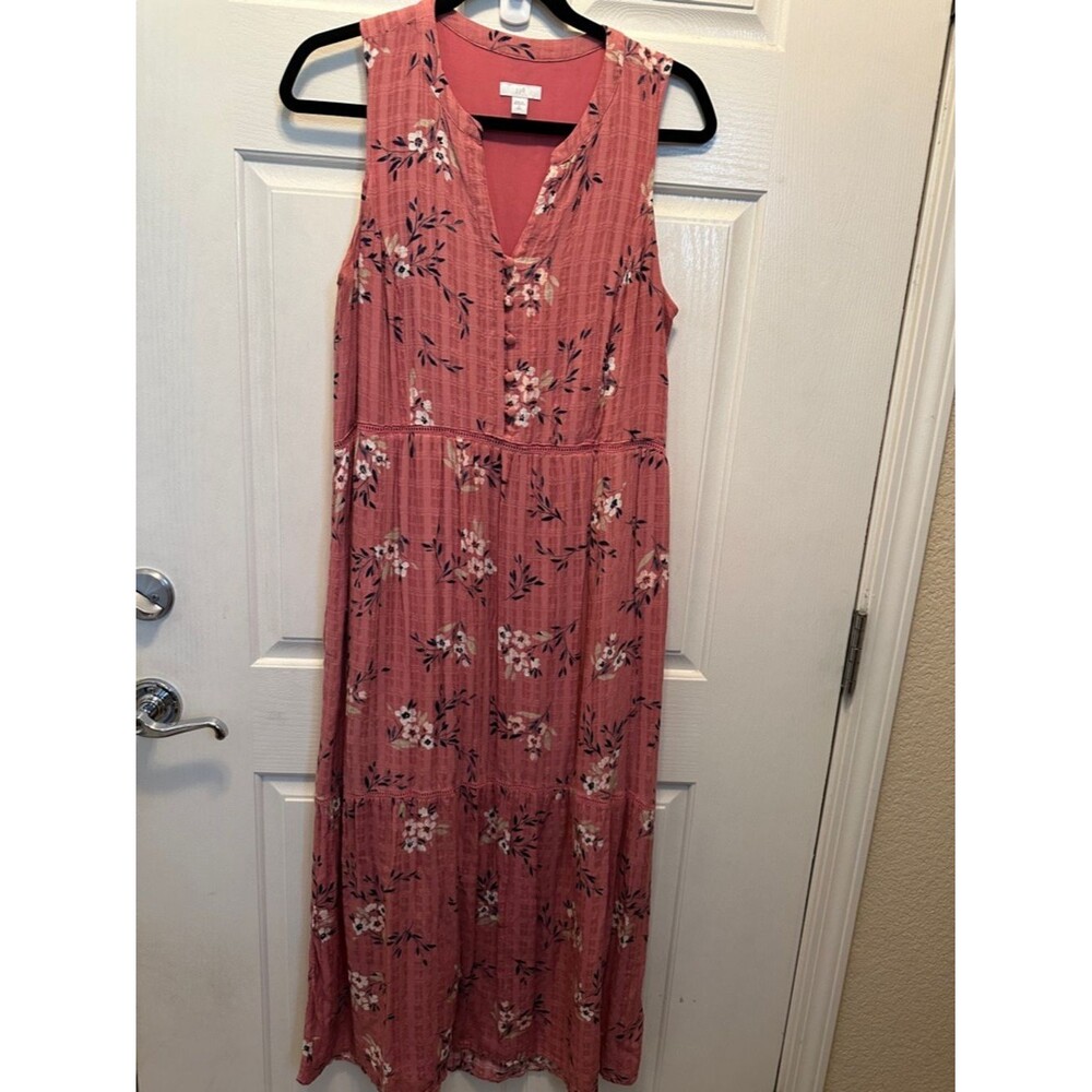 J. Jill Sleeveless Floral Maxi Dress in Dusty Rose Pockets Size Small Tall